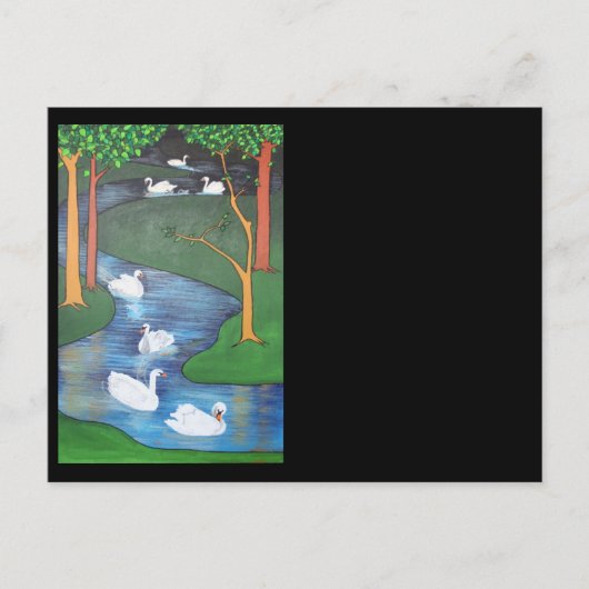 Een kudde Zeven Zwans-A-Zwemmen Briefkaart (Voorkant)