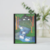 Een kudde Zeven Zwans-A-Zwemmen Briefkaart (Staand voorkant)