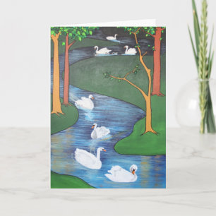 Een kudde Zeven Zwans-A-Zwemmen Feestdagen Kaart