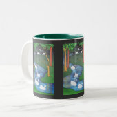 Een kudde Zeven Zwans-A-Zwemmen Tweekleurige Koffiemok (Voorkant links)