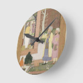 Een kunstenaar die het interieur van een tuinschil ronde klok (Hoek)