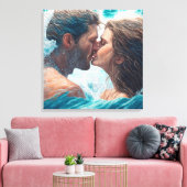 Een kus in de golven canvas afdruk (Insitu (Woonkamer))