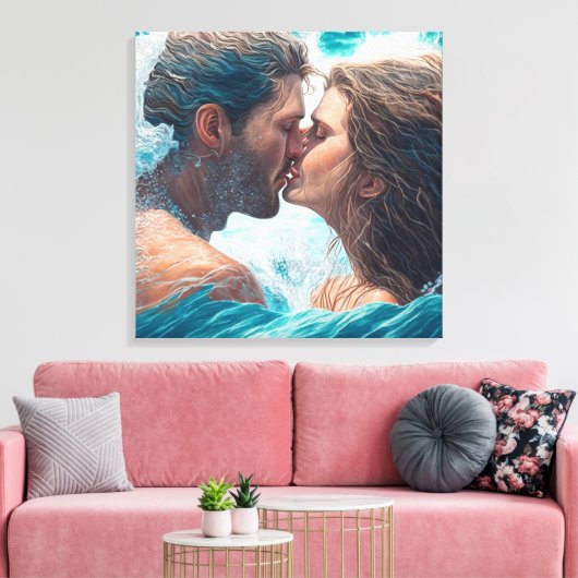 Een kus in de golven canvas afdruk (Insitu (Woonkamer))