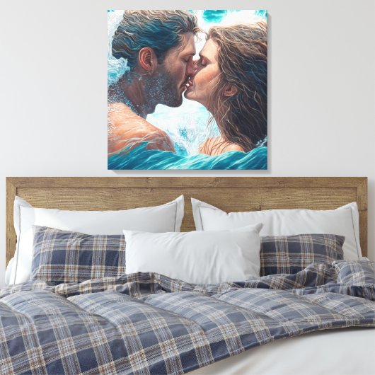 Een kus in de golven canvas afdruk (Insitu (Slaapkamer))
