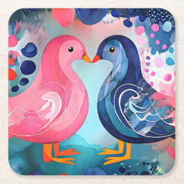 "Een kus in veren", een gelukkige Valentijnsdag Kartonnen Onderzetters