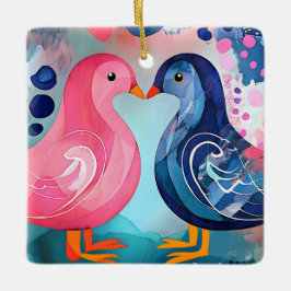 "Een kus in veren", een gelukkige Valentijnsdag Keramisch Ornament