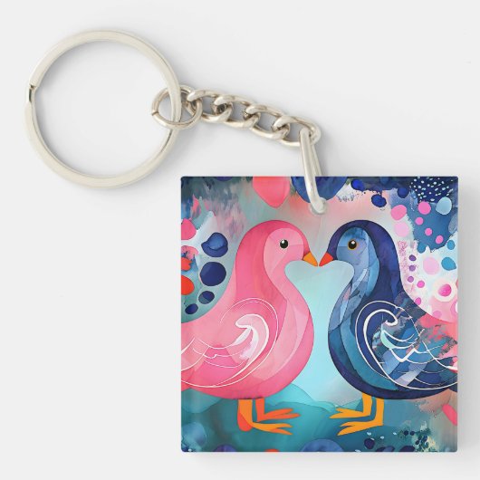 "Een kus in veren", een gelukkige Valentijnsdag Sleutelhanger (voorkant)