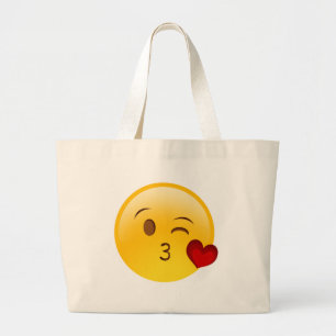 Een kus-oji-sticker aansteken grote tote bag