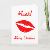Een kus voor kerstwit en rood feestdagen kaart (Voorkant)