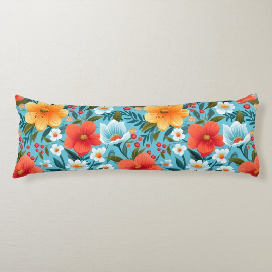Een kussen met een levendig bloemendesign  (Voorkant)
