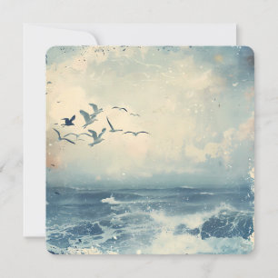 Een kust vogels oceaan zee lucht collage achtergro feestdagenkaart