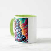 Een kwaadaardige pop en haar favoriete konijn. mok (Voorkant links)