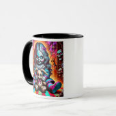 Een kwaadaardige pop en haar konijn in een pluche. mok (Voorkant links)