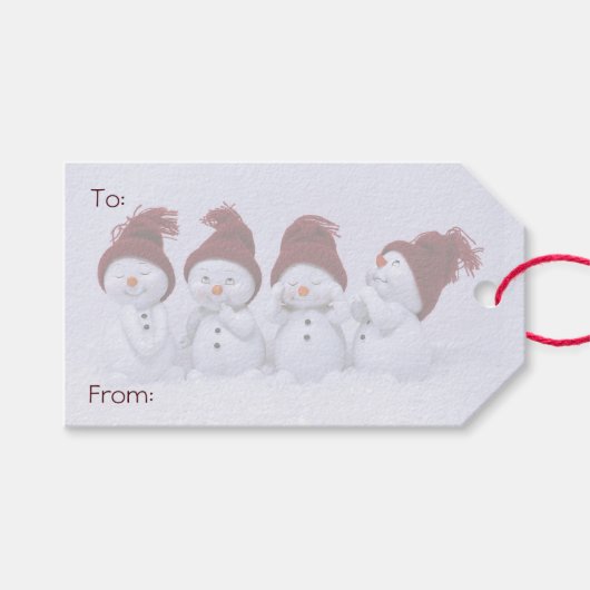 Een kwartet sneeuwpoppen cadeaulabel (Voorkant (Horizontaal))