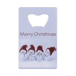 Een kwartet sneeuwpoppen creditkaart flessenopener