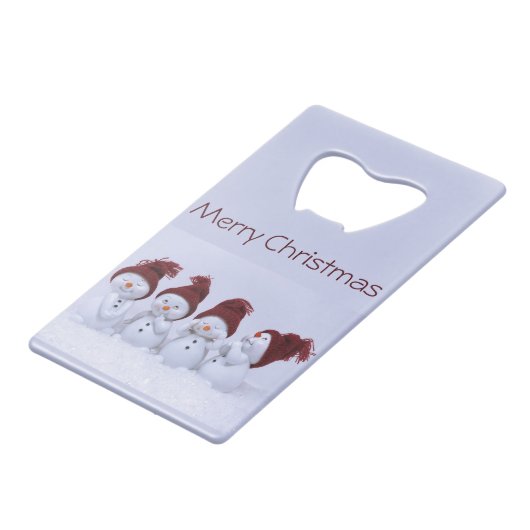 Een kwartet sneeuwpoppen creditkaart flessenopener (Voorkant Gekanteld)
