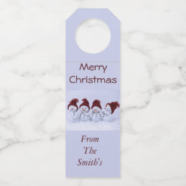 Een kwartet sneeuwpoppen flessenhanger