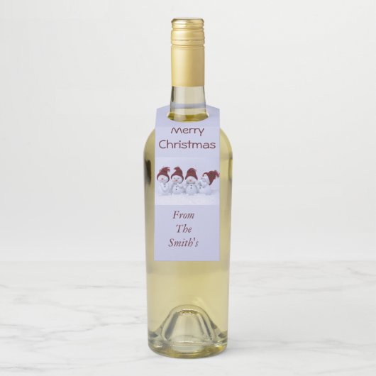 Een kwartet sneeuwpoppen flessenhanger (Op fles)