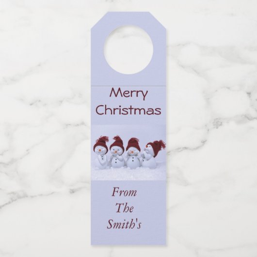 Een kwartet sneeuwpoppen flessenhanger (Voorkant)