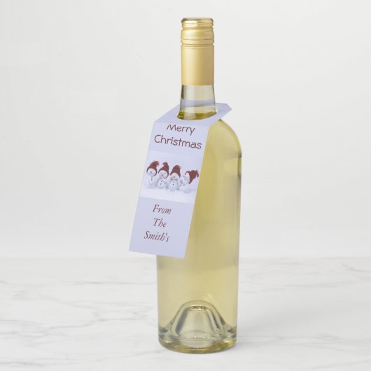 Een kwartet sneeuwpoppen flessenhanger (Schuin)