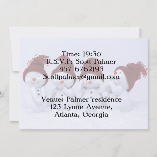 Een kwartet sneeuwpoppen kaart (Achterkant)