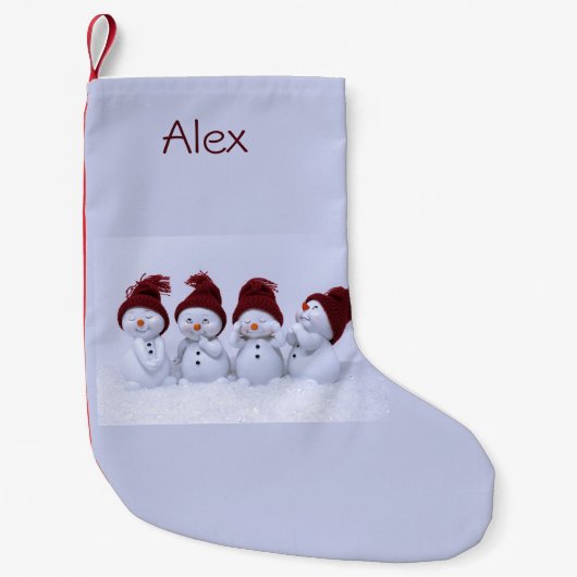 Een kwartet sneeuwpoppen kleine kerstsok (Voorkant)