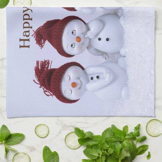 Een kwartet sneeuwpoppen theedoek (Gevouwen)