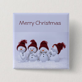Een kwartet van sneeuwmannen vierkante button 5,1 cm