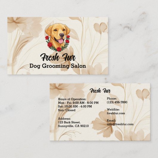 Een labrador met rode rozen. hondentrimsalon visitekaartje (Voorkant / Achterkant)