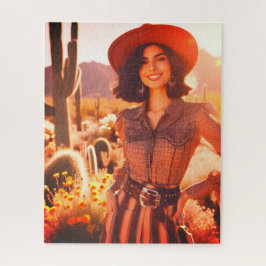Een lachende cowgirl in de woestijn 520-delige puz legpuzzel
