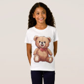 Een lachende teddybeer met een rood strikje stropd t-shirt (Voorkant volledig)