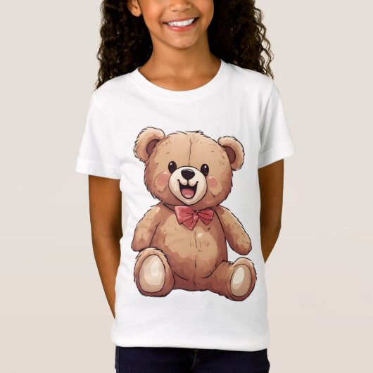 Een lachende teddybeer met een rood strikje stropd t-shirt (Voorkant)