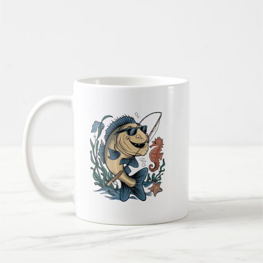 Een lachende vis koffiemok (Links)