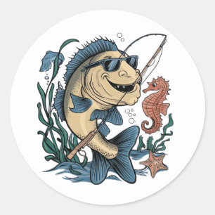 Een lachende vis ronde sticker