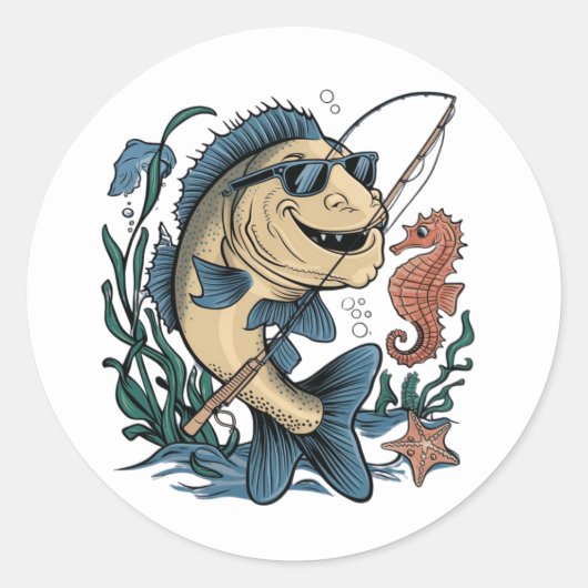 Een lachende vis ronde sticker (Voorkant)