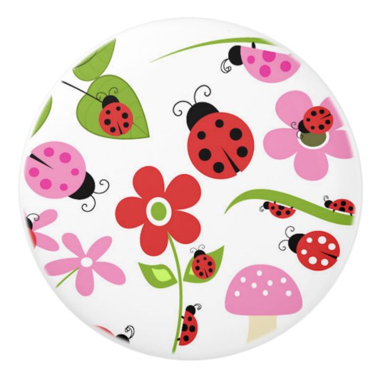 Een Ladybug Garden Keramische Knop (Voorkant)