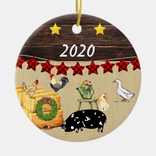 Een land met Kerstmis KuneKune Pig Keramisch Ornament (Voorkant)