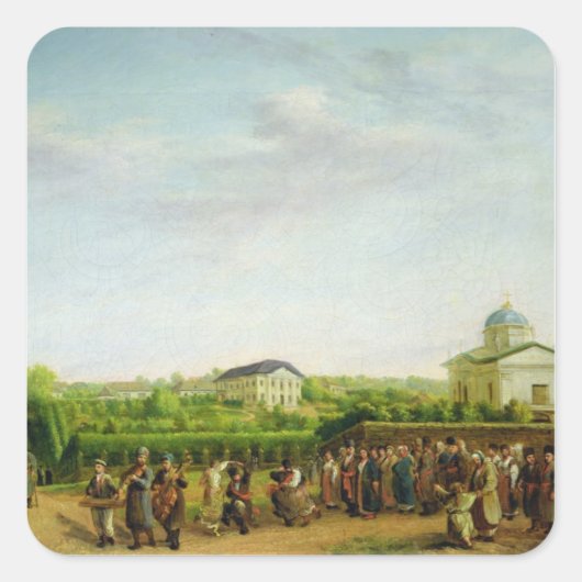 Een landbruiloft vierkante sticker (Voorkant)