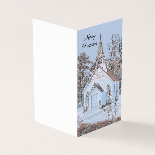 Een landelijke kerk genesteld in de sneeuw - licht kaart (Buitenkant)