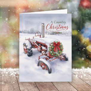 Een landelijke kerst met vintage rode tractor feestdagen kaart