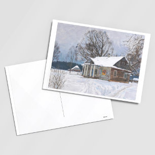 Een landhuis in Dusk in de winter Briefkaart
