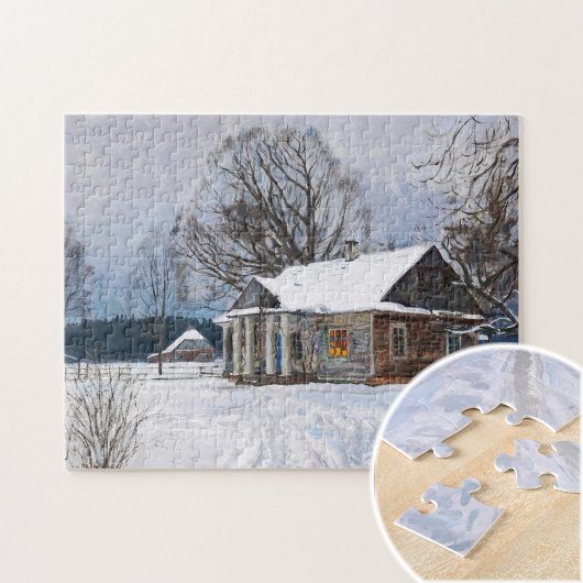 Een landhuis in Dusk in de winter Legpuzzel