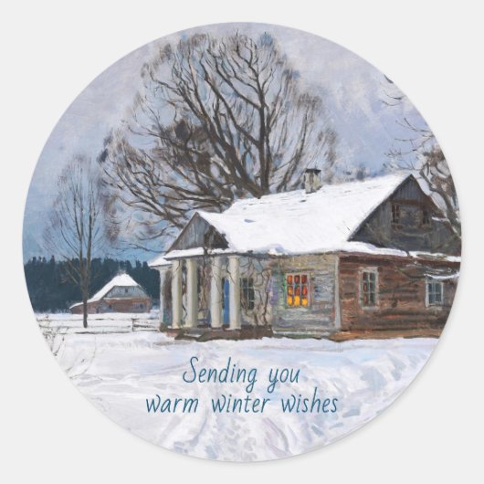 Een landhuis in Dusk in de winter Ronde Sticker (Voorkant)