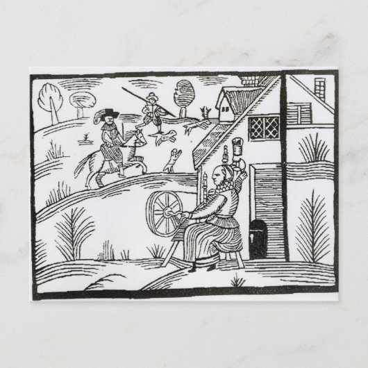 Een landscène met een vrouw die draait briefkaart (Voorkant)