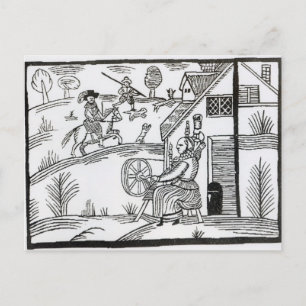 Een landscène met een vrouw die draait briefkaart