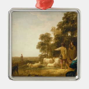 Een landschap met herders en herders metalen ornament