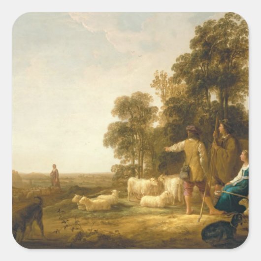 Een landschap met herders en herders vierkante sticker (Voorkant)