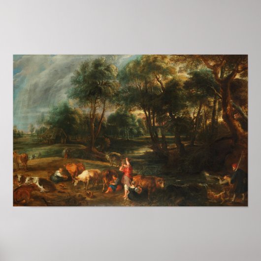 Een landschap met Koeien en eendenjagers Poster (Voorkant)