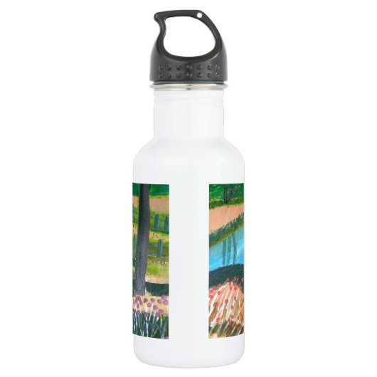 Een landstroom waterfles (Achterkant)