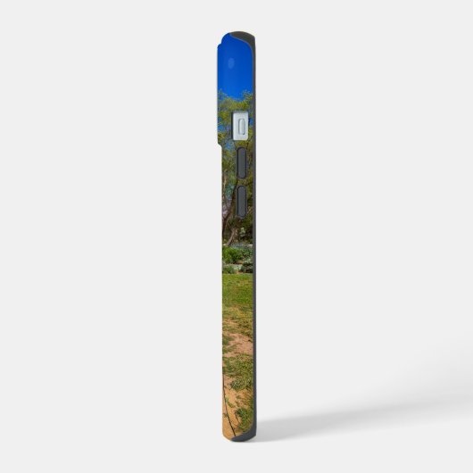 een lang kronkelend voetpad bij Descanso Gardens iPhone 15 Case (Linkerkant)